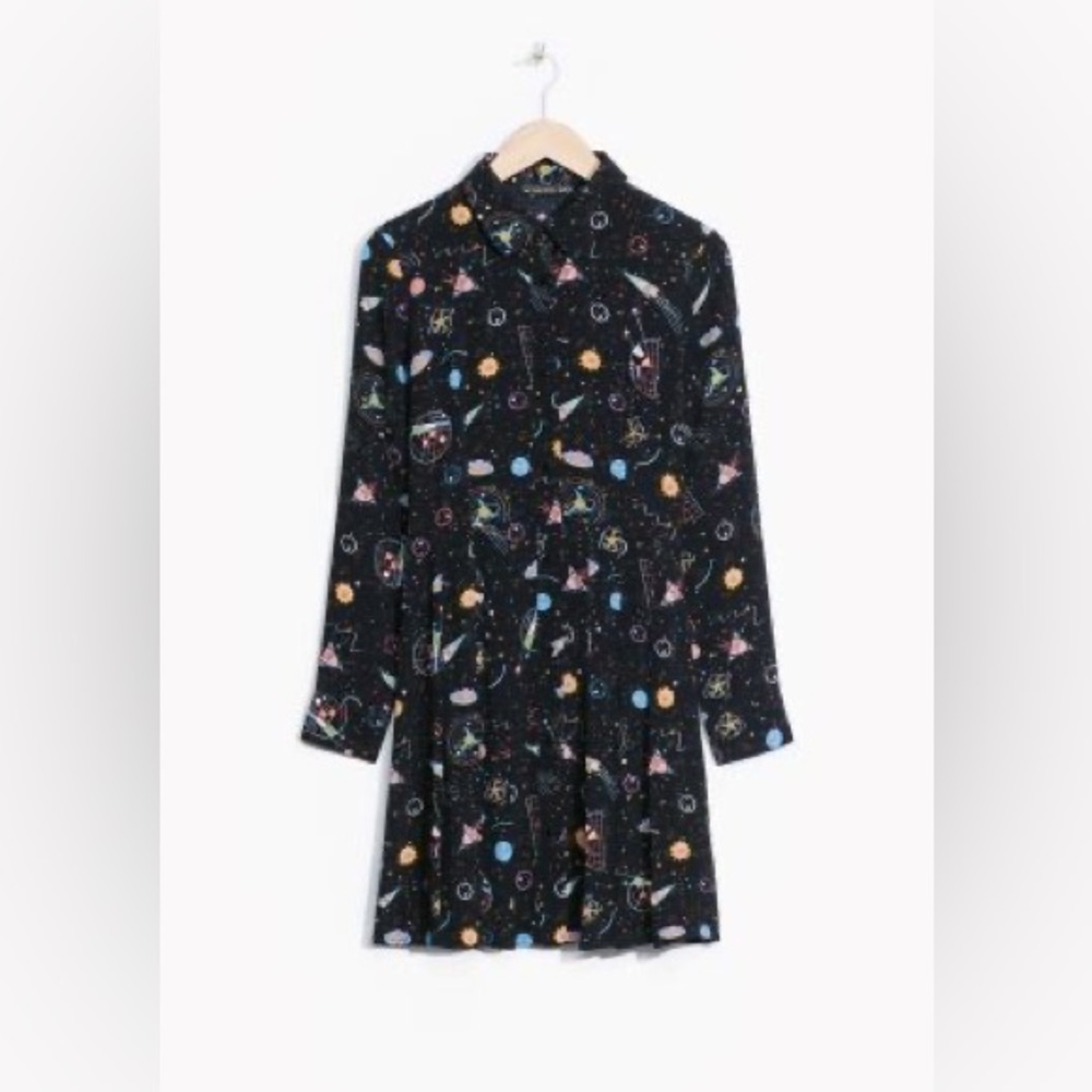 & Other Stories - Galaxy Printed Shirt Dress with Pleats - size 4